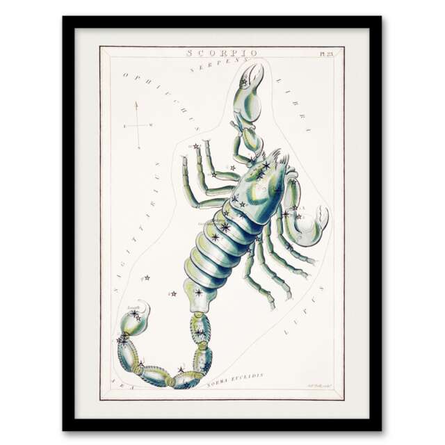 Sidney Hall Astronomical Chart Illustration of Scorpio Framed Wall Art Print A3