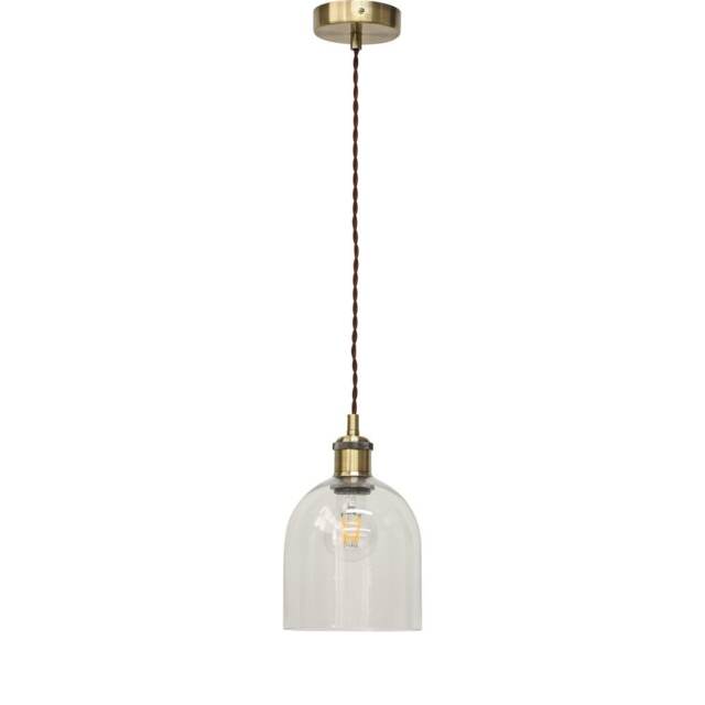 Belten - Clear Glass Cloche Antique Brass Retro Pendant Fitting
