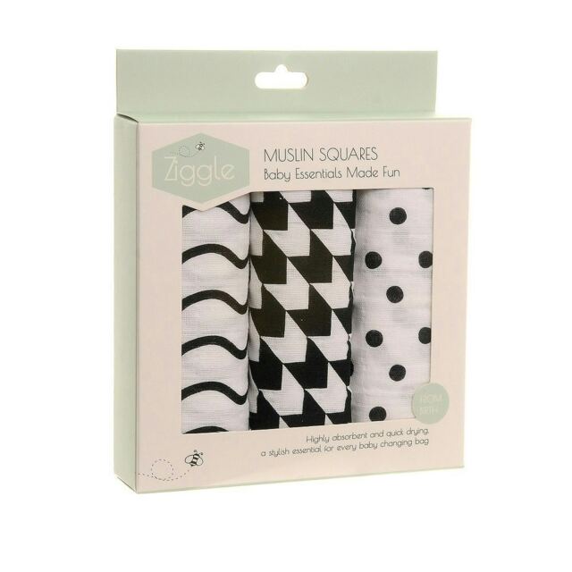 Ziggle Muslin Square 3 Pack - Sensory Black & White