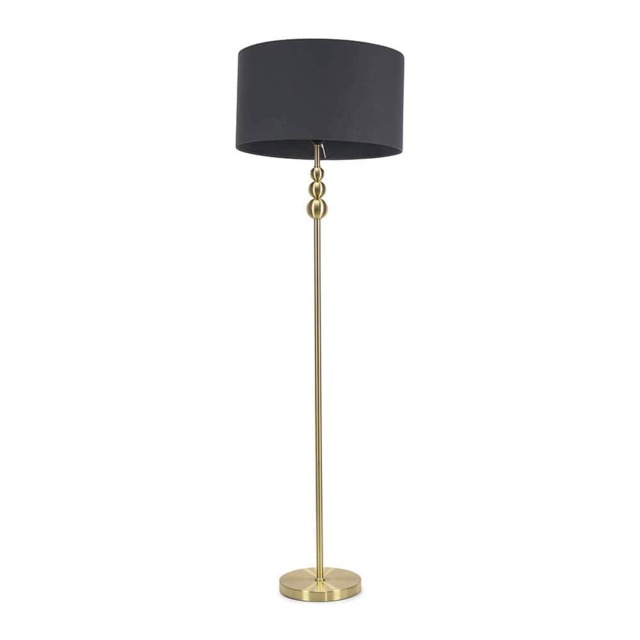 ValueLights Marissa Charcoal Grey Shade with Brushed Gold Stacked Ball Floor Lamp and Bulb