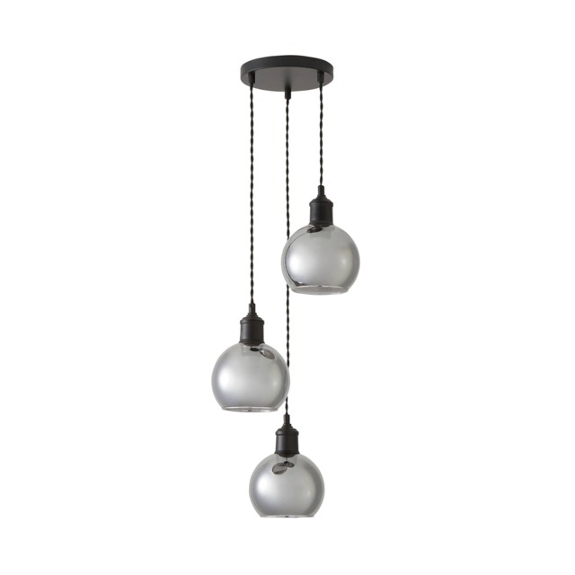 ValueLights Bellamy Smoke Glass Globe 3 Drop Ceiling Light Black