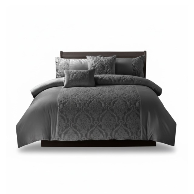 Damask Velvet Border Duvet Cover Elegant Soft Touch Luxury Bedding Grey Super King