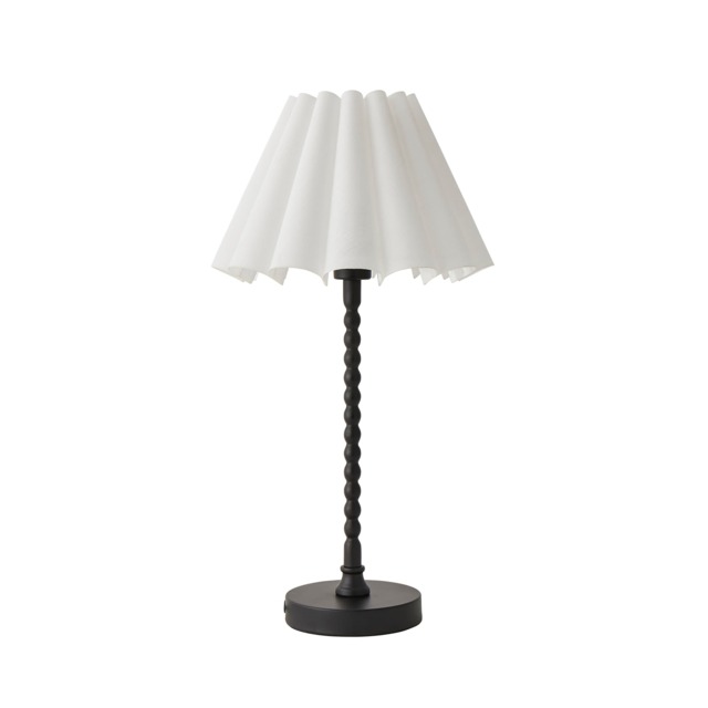 ValueLights Maeve White Scallop Pleated Taper Shade Matte Black Bobbin Bobble Table Lamp