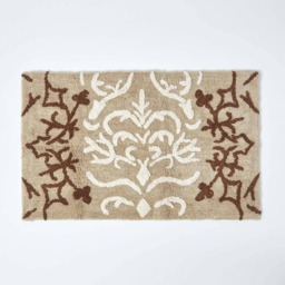 Homescapes Damask Cotton Bath Mat - Beige Brown 50 x 80 cm