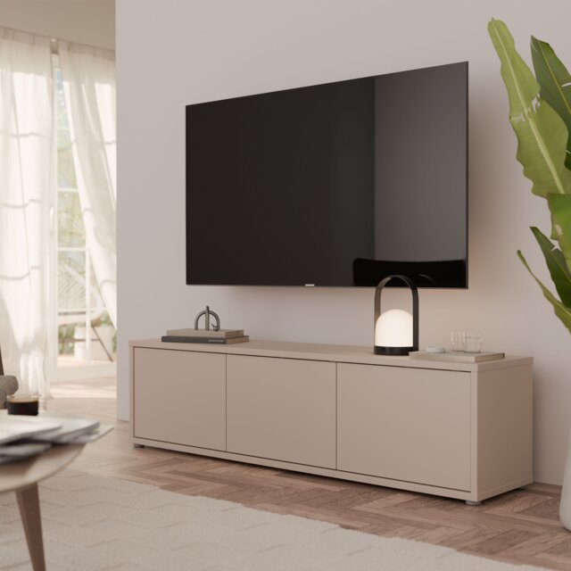 Alice Springs Wide TV Cabinet with 3 Doors Push-to-Open in Sand