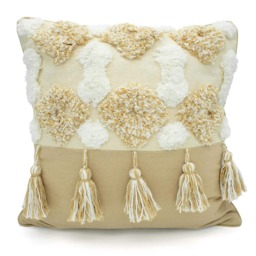 Boho Tassle Heavy Tuft Cushion - 43cm x 43cm Cream