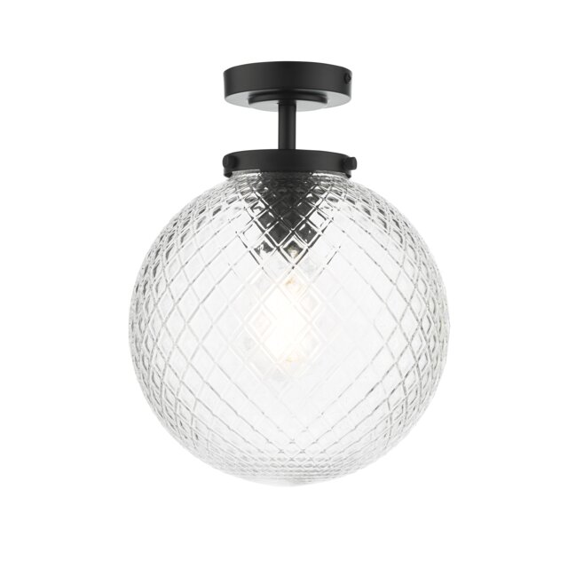 Wayne Bathroom Semi Flush Matt Black Textured Glass IP44