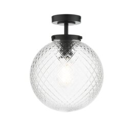 Wayne Bathroom Semi Flush Matt Black Textured Glass IP44