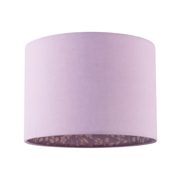 Lilac Cotton Drum Lamp Shade with Inner White Floral Pattern Lining