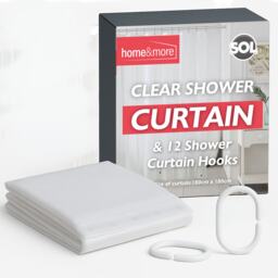Clear Shower Curtain 180x180cm with 12 Hooks Waterproof Plastic Bath Liner with Rust Proof Grommets Anti Mould and Easy to Install