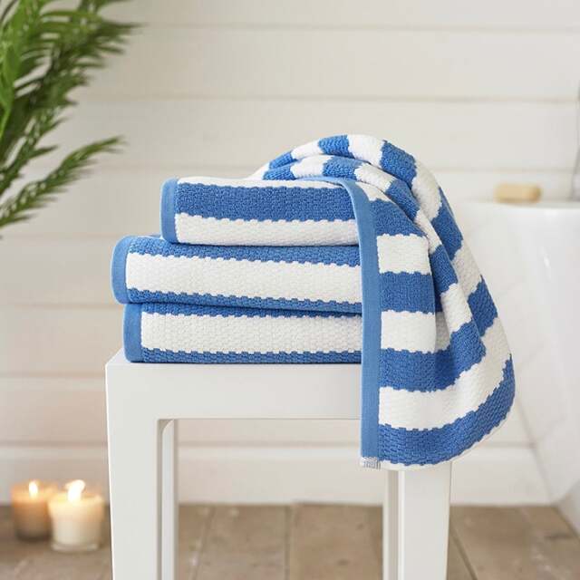 Boston 100% Cotton Striped Towels by Lobster Creek – Luxurious, Absorbent, 550 GSM, Yarn-Dyed, Coastal Design Blue White Hand towel