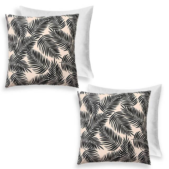 OHS 2 x Leaf Print Waterproof Outdoor Garden Patio Deck Chair Soft Plush Filled Cushions Multi Monochrome 45 x 45cm 2