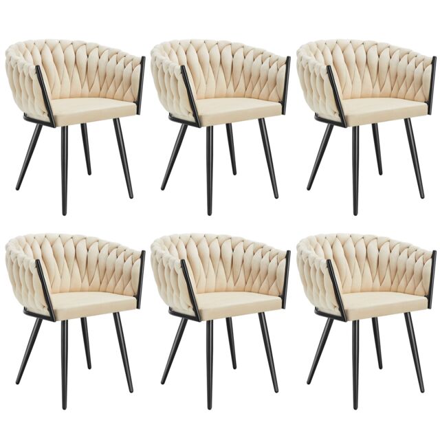 Dining Chair Astano - padded, velvet, knot design, continuous backrest Cream sand 6