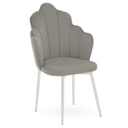 Orsina Grey Velvet Dining Chair, Durable & Adjustable Velvet Office Chair, Backrest Grey Accent Chair with Chrome Legs