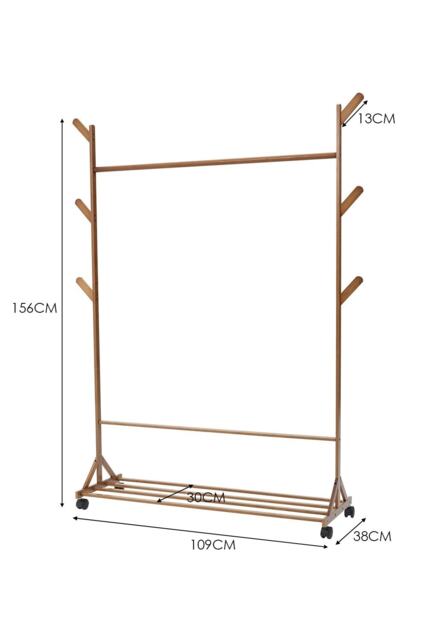 Living and Home Bamboo Garment Hat Rack with Wheels 109 W x 38 D x 156 Hcm Brown One Size