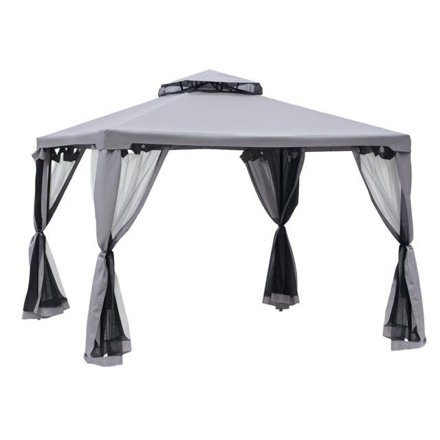Outsunny 3 x 3 m Metal Gazebo Garden Outdoor 2-Tier Roof Marquee Party Grey Grey