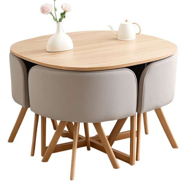 Space Saving Dining Table with 4 Chairs Set, Dining Room Furniture