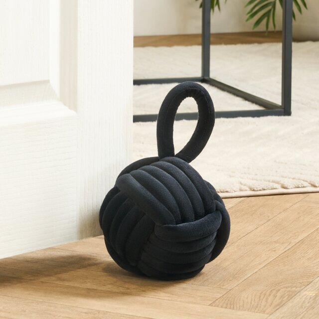 OHS Matte Velvet Rope Weighted Decorative Door Stop with Handle Black Black 14cm