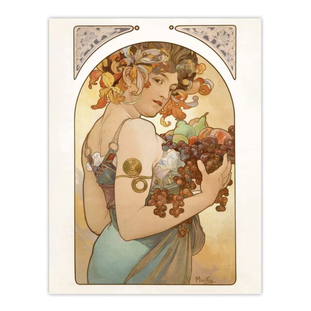 "Woman With Fruit Art Nouveau France Vintage Wall Art Print Mucha 18x24"""