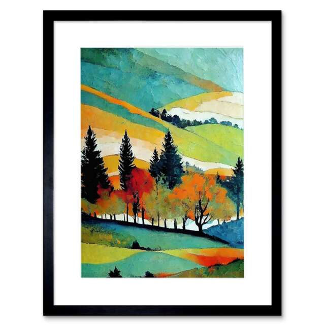 Colourful Autumn Landscape Scotland Hillside Forest Oil Framed Wall Art Print