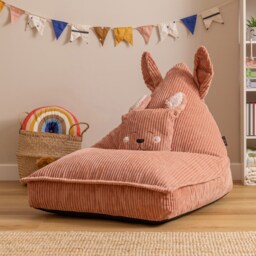 Icon Kids Robyn Rabbit Lounger and Cushion Bundle Jumbo Cord Lounger, Pink