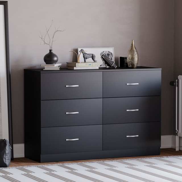 Vida Designs Riano 6 Drawer Chest of Drawers Bedroom Storage, Black