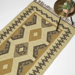 Homescapes Ravar Brown and Gold Kilim Wool Rug - 90 x 150 cm Brown 90 x 150 cm