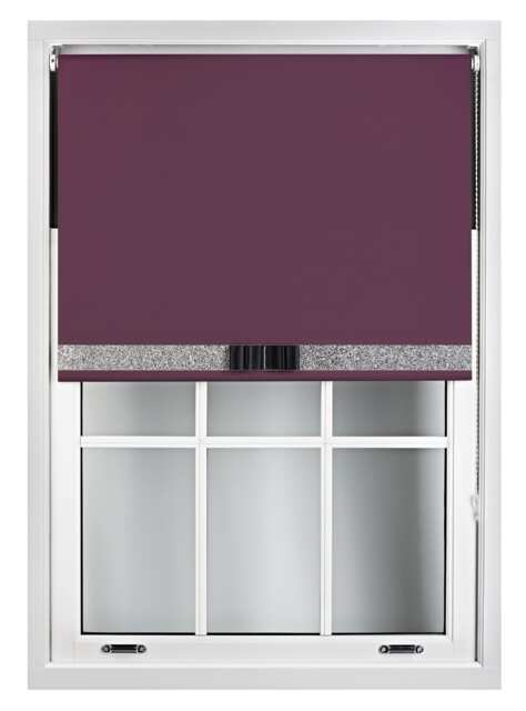 FURNISHED Blackout Roller Blinds with Glitter Trim and Bow Insulated Designed Window Shade Purple Aubergine (W) 150cm x (L) 210cm