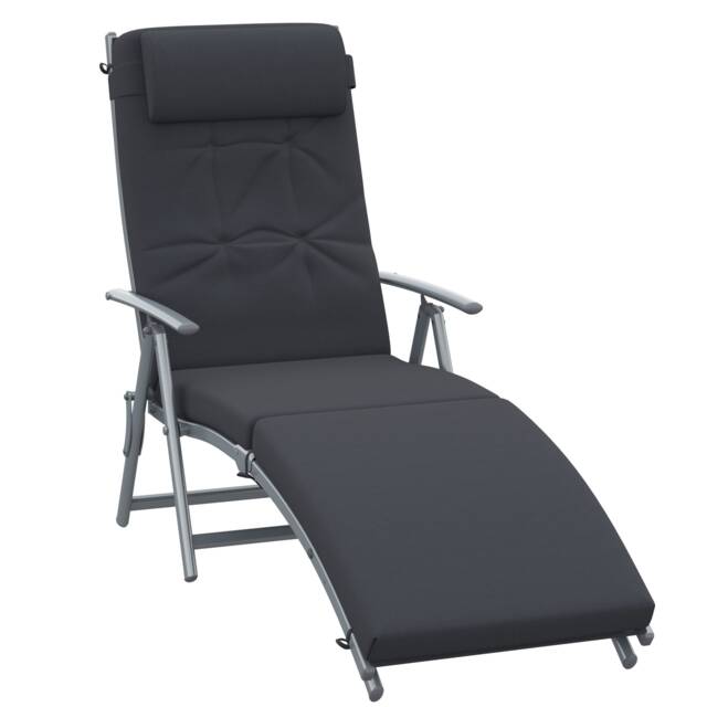 Outsunny Sun Lounger Recliner Foldable Padded Seat Adjustable Texteline Black Black