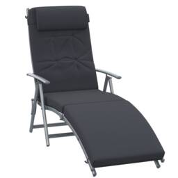Outsunny Sun Lounger Recliner Foldable Padded Seat Adjustable Texteline Black Black