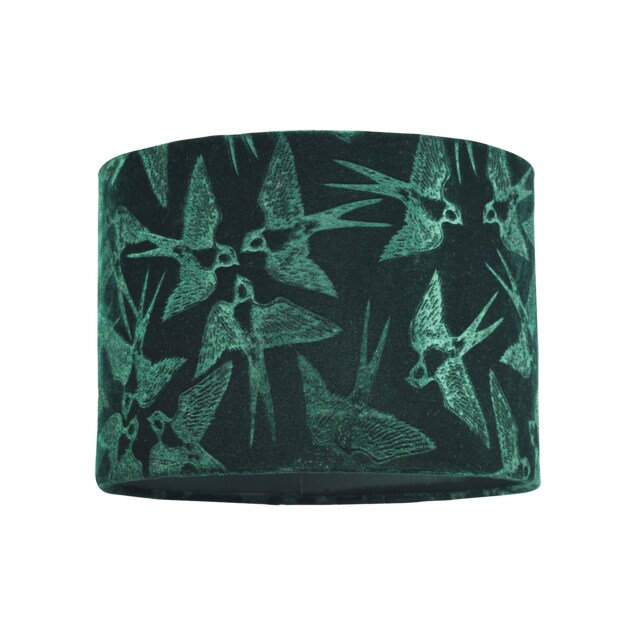 Bird Decorated Dark Forest Green Velvet Fabric Lamp Shade with Inner Lining Green Forest Green 1
