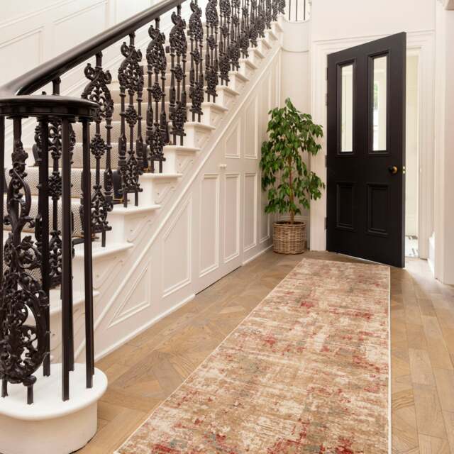 KUKOON Farah Plush Abstract Runner – Warm Beige & Orange Modern Hallway Mat 80cm x 300cm