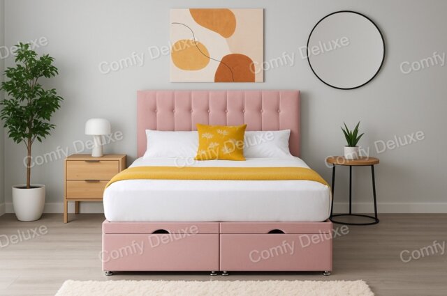 End Opening Ottoman Divan Bed Set Pink Plush 4ft Small Double
