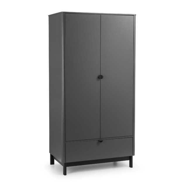 Premium Nova 2 Door & 1 Drawer Wardrobe in Storm Grey & Black