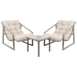 Harbour Housewares Padded Metal Patio Bistro Set with Side Table & 2 Lounge Chairs - Beige - Comfy Outdoor Garden Balcony Conversation Furniture with Cushions