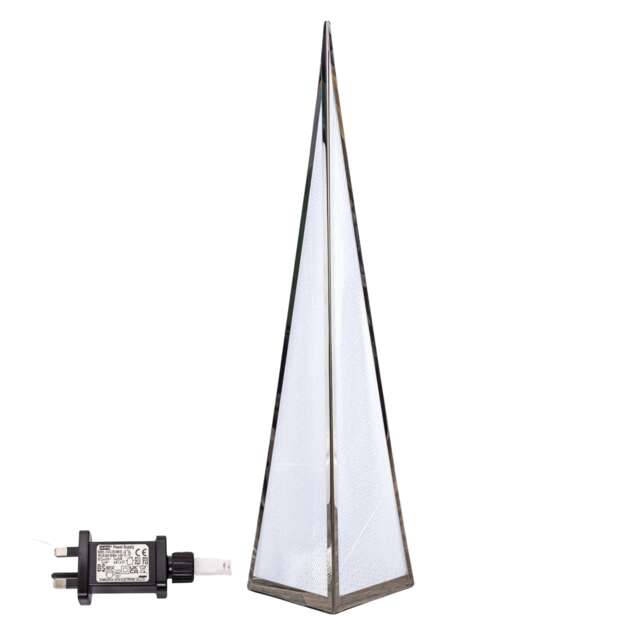 60cm Light up Silver Holographic Christmas Pyramid with 16 Warm White LEDs