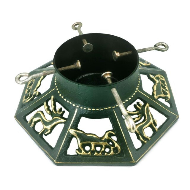 Holly International Cast Iron Christmas Tree Stand for Real Trees up to 8ft - Octagonal Reindeer