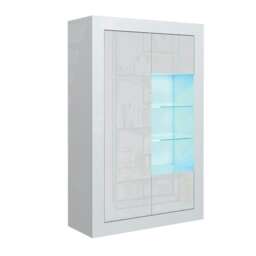 White Display Cabinet 93cm Gloss Doors Free LED Modern Storage Unit White