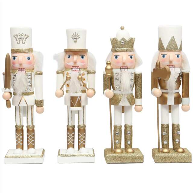 25cm Gold Wooden Nutcrackers Soldiers King Drummer Christmas Ornament 4pcs Set