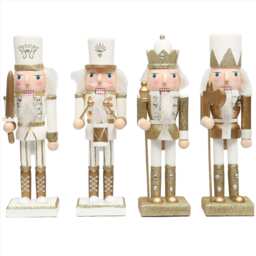 25cm Gold Wooden Nutcrackers Soldiers King Drummer Christmas Ornament 4pcs Set