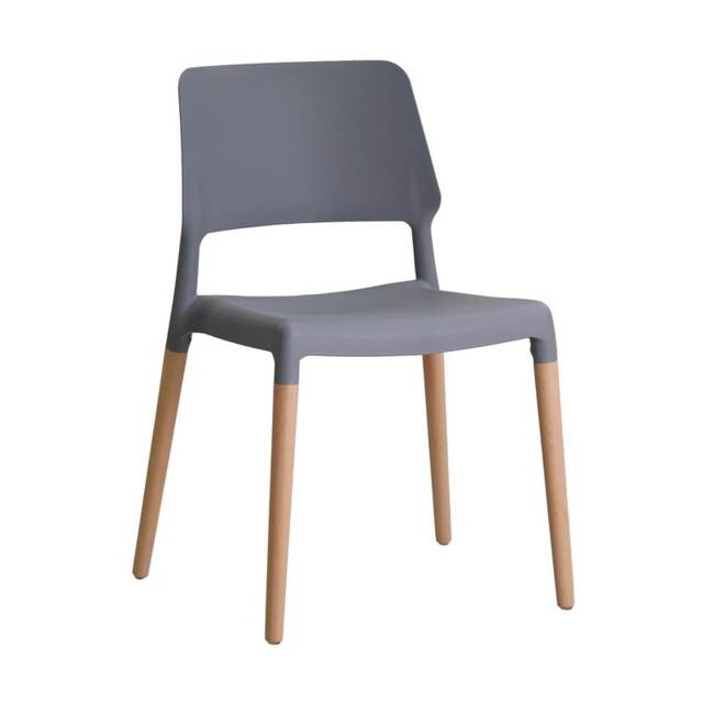 Riva Chair (Pack of 2) - Plastic/Wood - L54 x W55 x H81 cm - Grey