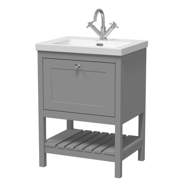 Balterley Coppenhall Contemporary 1 Drawer Floor Standing Vanity Unit with Fireclay Basin, Cool Grey, 600mm