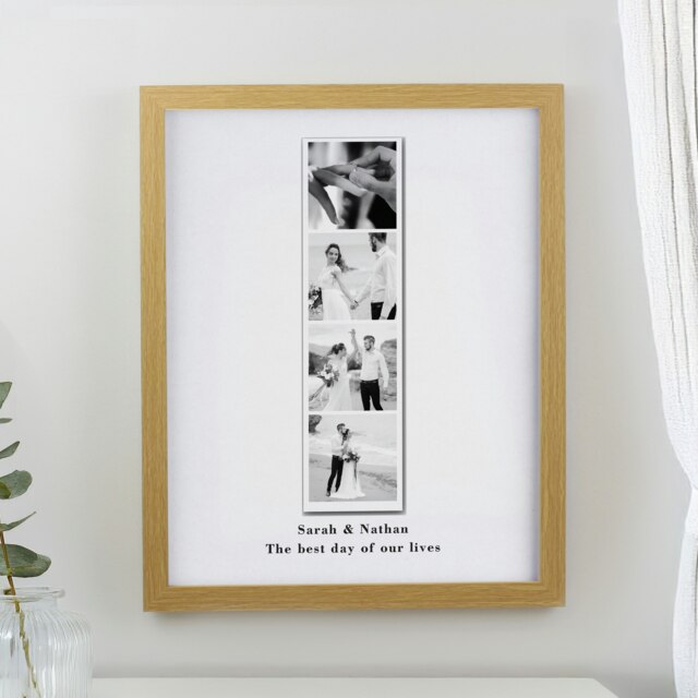 Personalised Photo Upload Strip Oak Poster Frame Brown One Size