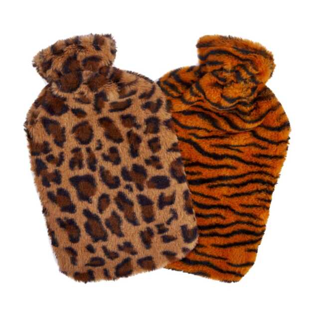 K Collection Animal Print 2L Hot Water Bottle And Cover (Pack of 2) Brown Brown/Beige One Size 1