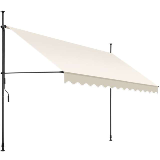 Awning with hand crank - pressure fitted , height adjustable Cream beige 350 x 180 cm 1