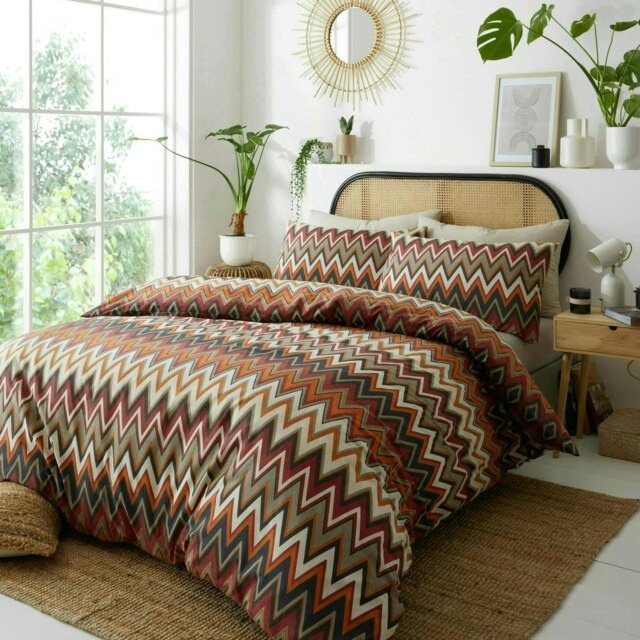 Portfolio Home Tyler Zig Zag Geometric Bedding Duvet Cover Set Orange Super King