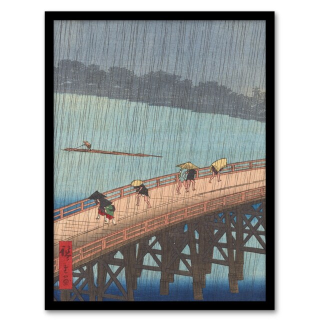 Utagawa Hiroshige Framed Wall Art Print Evening Shower Ohashi Bridge Home Décor