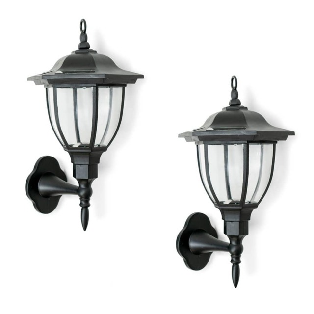 ValueLights Set of 2 Mayfair Black Outdoor Solar Wall Light Black