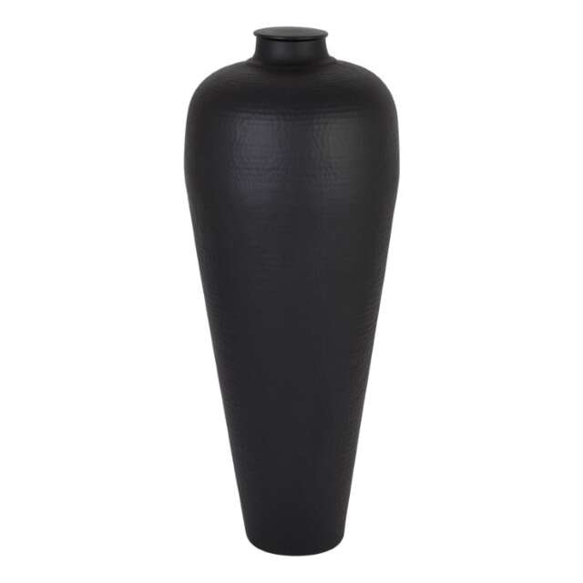 Large Hammered Vase with Lid - Metal - L40 x W40 x H103 cm - Matt Black Black