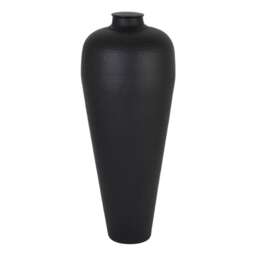 Large Hammered Vase with Lid - Metal - L40 x W40 x H103 cm - Matt Black Black
